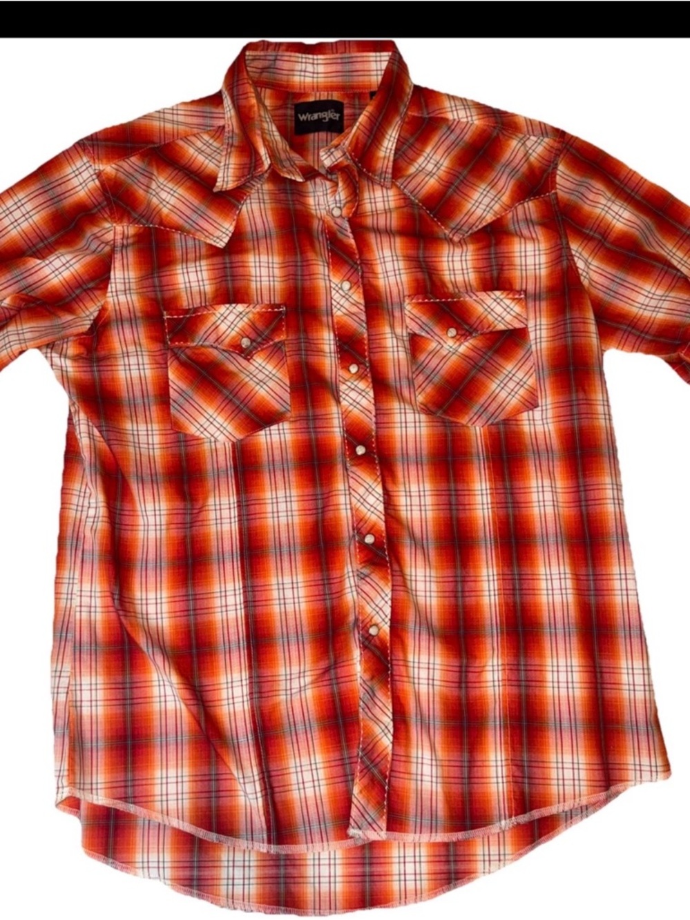 Vtg Wrangler Pearl Snap Shirt L Red Orange